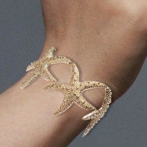 Boho Elastic Expandable Starfish Bracelet Old Gold Tone